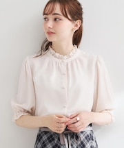 【大人上品・前後2WAY】エンブロレース 5分袖ブラウス【洗濯機可】