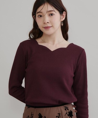 【デコルテ美しく】ハートネック テレコトップス