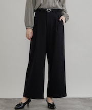【マシンウォッシャブル・イージーケア】レースベルト付き ワイドパンツ【毛玉になりにくい・セットアップ可】
