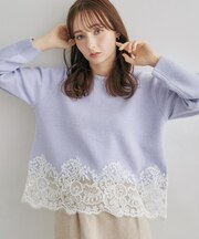 裾レースコンパクトニット