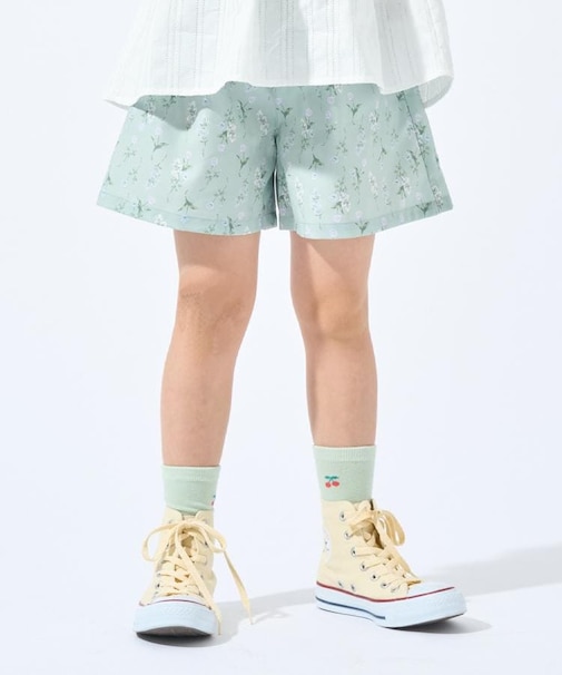 【100-150cm/撥水】上品なボタニカル柄 ハートポケットショートパンツ