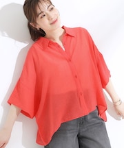 ゆるっと感がこなれ見え ワッシャーシアー半袖シャツ