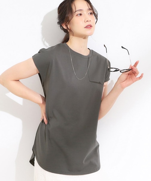 【S-LL/汗ジミ軽減/ひんやり/UV】インせず着られる フレンチスリーブTシャツ
