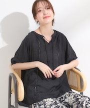 【S-LL/2点セット】リボン使いがアクセント はしごレースブラウス+タンクトップ