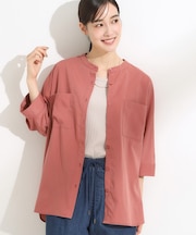 【S-LL/洗濯後しわになりにくい】コットン風 前あきドルマンブラウス