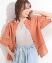 【S-LL/6分袖】レースデザインで華やか見え お袖刺繍ブラウス