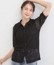 【S-LL/5分袖】大人の抜け感 襟付きレーストップス