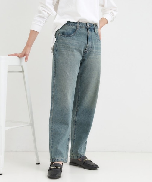 【S-LL】程よくゆったりな 柔らかデニムテーパードパンツ
