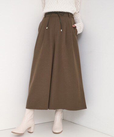 【S-LL/2点セット】脚のラインを拾いにくい ベルト付きタックスカーチョパンツ