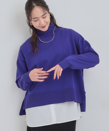 【2点セット/洗濯機可/S-LL】着回しがきく もちもちハイネックニット+裾シャツインナー