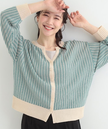 【洗濯機可/S-LL】キーネックでお顔周りすっきり ざっくり編みカーディガン
