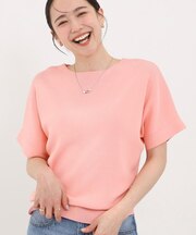 【毎日洗える/UV】二の腕隠れる さらっとドルマン半袖ニット
