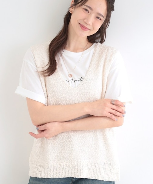 【2点セット/S-LL】ニットベスト&ロゴTシャツSET