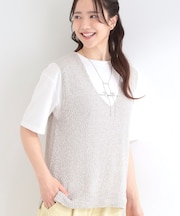 【2点セット/S-LL】ニットベスト&ロゴTシャツSET