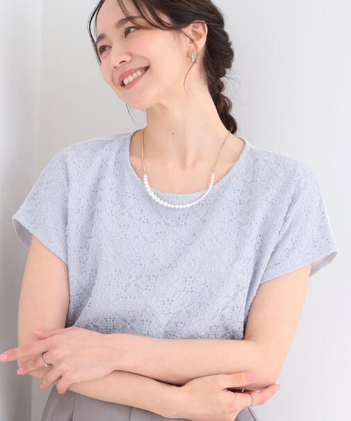 【UV/S-LL/洗濯機可】レース切替で華やかに 大人の選ぶ上品Tシャツ