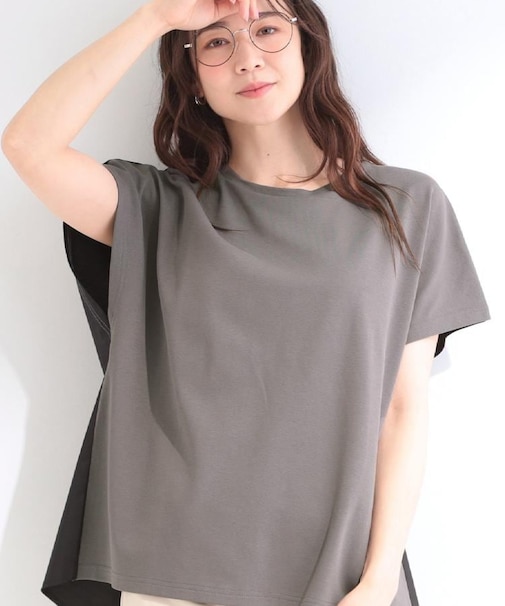 【体型カバー/S-LL】インせず着られる 前後素材切替Tシャツ