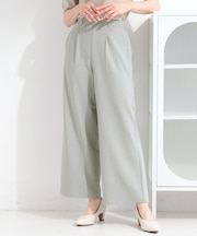 【S-LL】さらっと穿けてきれい見え 麻調タックワイドパンツ