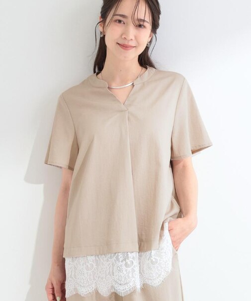 【S-LL/洗濯機可】軽凛(かろりん) 楽に着られて上品 裾レーススキッパーブラウス