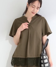 【S-LL/洗濯機可】軽凛(かろりん) 楽に着られて上品 裾レーススキッパーブラウス