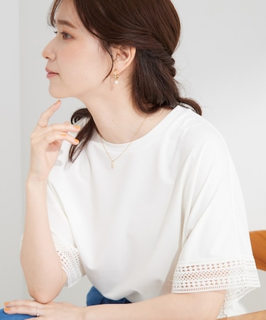【UV/洗濯機可/体型カバー】ヒップ周りが隠せる お袖レースTシャツ