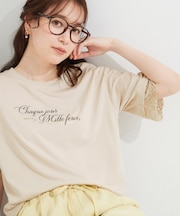 【UV/S-LL/洗濯機可】柄アソート お袖レースが旬顔 上品に決まる大人Tシャツ