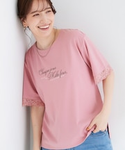 【UV/S-LL/洗濯機可】柄アソート お袖レースが旬顔 上品に決まる大人Tシャツ
