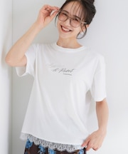 【UV/S-LL/洗濯機可】真夏に着たい裾レースが女性らしさをプラスする プリントアソートTシャツ