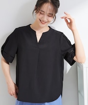 【洗濯後しわになりにくい/インせずきまる】シンプルだけど女性らしい 麻調スキッパーブラウス