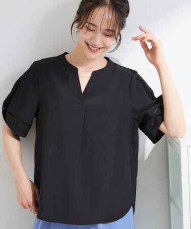 【洗濯後しわになりにくい/インせずきまる】シンプルだけど女性らしい 麻調スキッパーブラウス