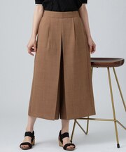 【通気性〇/S-LL】スカート見えで足首すっきり麻調タックキュロットパンツ