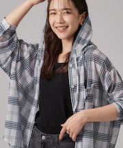 【洗濯機可/体型カバー】程よい透け感の ゆるシア―シャツパーカ