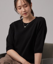 【ガンガン洗える/毛玉になりにくい】二の腕見せない 5分袖ニット