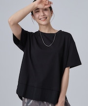 【体型カバー/S-LL/洗濯機可】インせず着られる 異素材ドッキングTシャツ