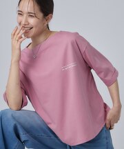 【洗濯機可/体型カバー】首元すっきり ゆるバックギャザーTシャツ