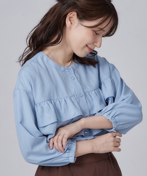 【S-LL/洗濯機可】1枚で華やか ティアードフリルブラウス
