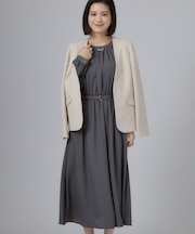 【セレモニー/通勤/S-LL】ジョーゼットギャザーワンピース