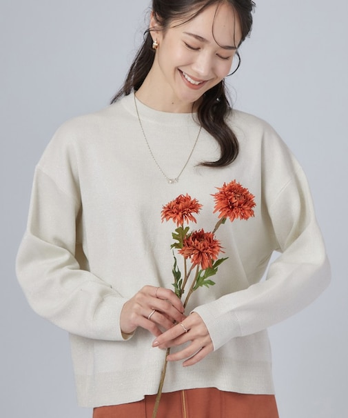【S-LL/洗濯機可/体型カバー】繊細なラメが品よく華やか スウェットライクニット