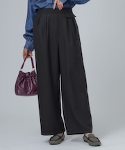 【S-LL/洗濯後しわになりにくい】お腹周りを自然にカバー ヘリンボーン タックワイドパンツ