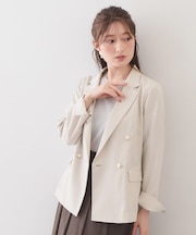 《再入荷》ダブルブレストテーラードジャケット【接触冷感／吸水速乾／イージーアイロン／防シワ／洗濯機OK】