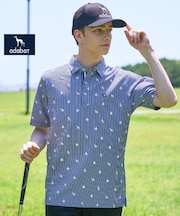 【ADABAT NAVY】モノグラムサッカー半袖ポロシャツ