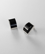 シルバー オニキス バフトップカットピアス