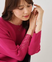 【手洗い可】袖口レースドルマンニット