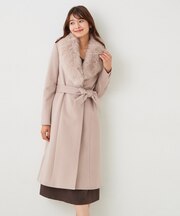 【日本製/フォックスファー/カシミヤ混】ファー付ウール混コート
