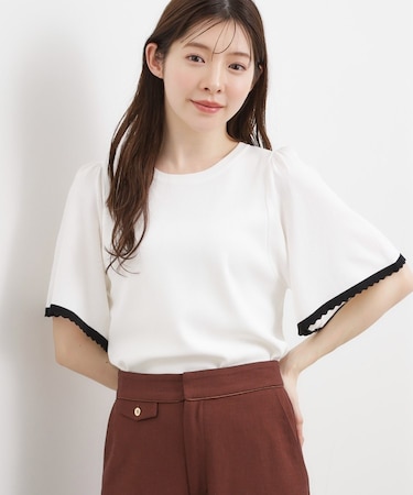 高評価!【シリーズ累計36万枚!名品ニット】やわらかドライタッチ スカラップスリーブニット