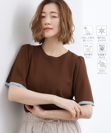 高評価!【シリーズ累計36万枚!名品ニット】やわらかドライタッチ スカラップスリーブニット