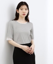 【UVカット】チュールトリミング5分袖Tシャツ