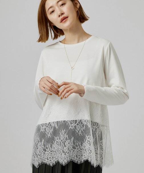 【レイヤードにも◎】裾レースドッキングカットソー