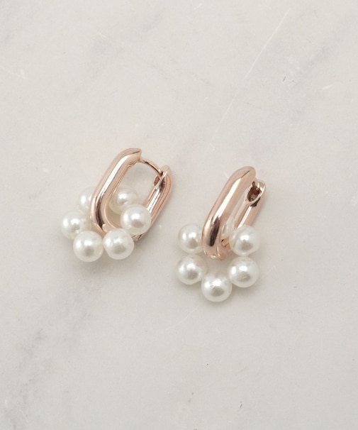 メタル&パール調2wayフープピアス