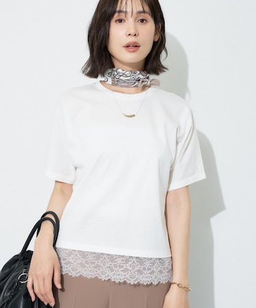 【汗ジミ防止/接触冷感】裾レースドルマンTシャツ