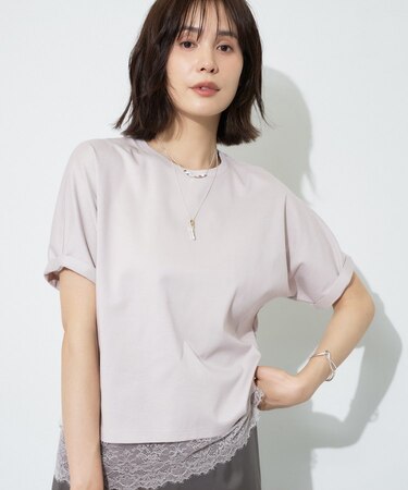 【汗ジミ防止/接触冷感】裾レースドルマンTシャツ